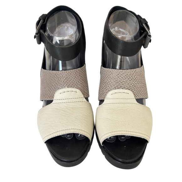 Sorel After Hours Sandal Comfy Strappy Wedge in Black White Grey Leather Size 9 - Picture 5 of 14